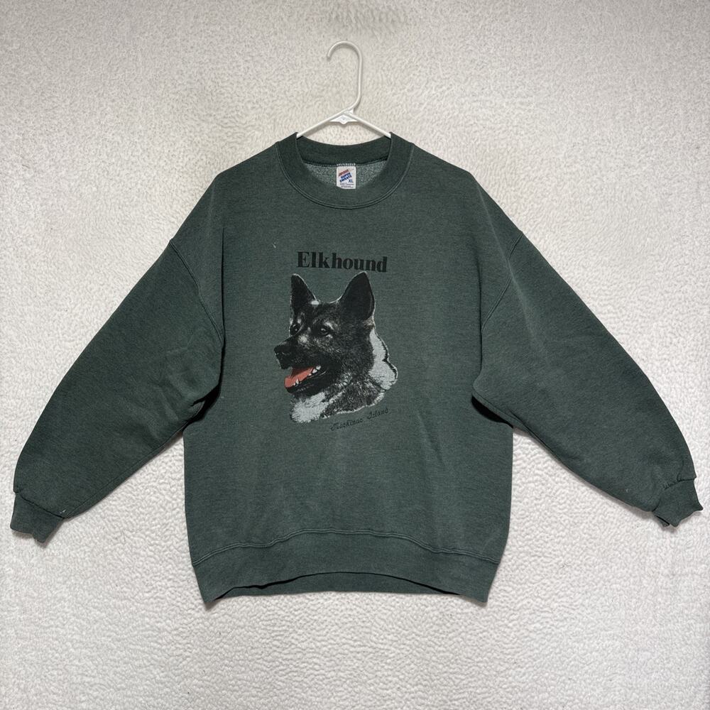 VTG 90’s Jerzees Elkhound “Mackinac Island” Crewneck Sweatshirt Green Size XL